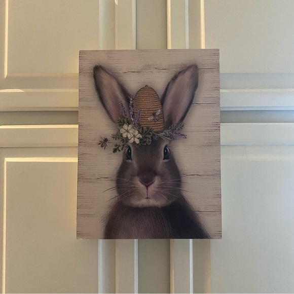 Springtime Bunny with Beehive Wooden Picture - Picture 9 of 10